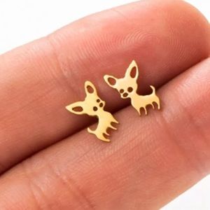 GOLD Chihuahua Minimalist Stainless Steel Stud Earrings With Gift Bag